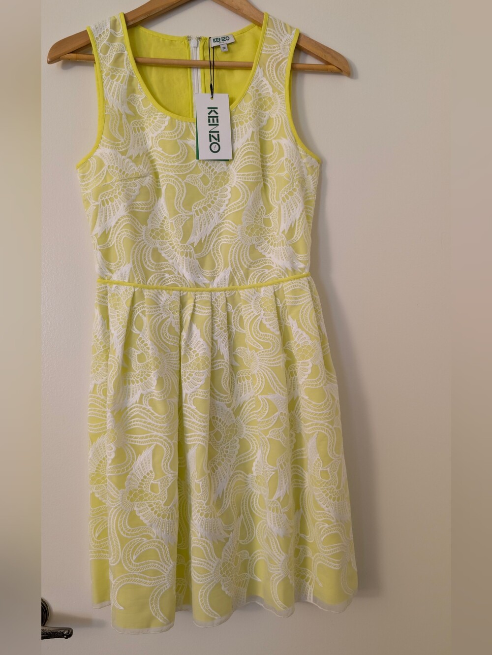 Kenzo Yellow & White Lace-Overlay Dress